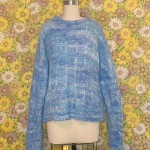 Vintage Hand Knitted Fuzzy Blue Space-dye Ombre Mohair Sweater